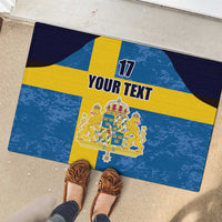 Custom Sweden Flag and Coat of arms Rubber Doormat Three Crowns of Sweden