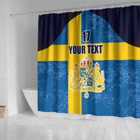 Custom Sweden Flag and Coat of arms Shower Curtain Three Crowns of Sweden
