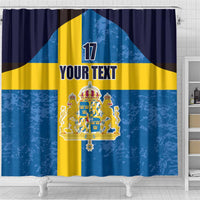 Custom Sweden Flag and Coat of arms Shower Curtain Three Crowns of Sweden
