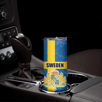 Custom Sweden Flag and Coat of arms Skinny Tumbler Three Crowns of Sweden