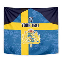 Custom Sweden Flag and Coat of arms Tapestry Three Crowns of Sweden