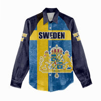 Custom Sweden Flag and Coat of arms Women Casual Shirt Three Crowns of Sweden