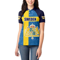 Custom Sweden Flag and Coat of arms Women Polo Shirt Three Crowns of Sweden