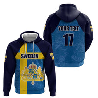 Custom Sweden Flag and Coat of arms Zip Hoodie Three Crowns of Sweden