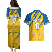 Custom Sweden Football Couples Matching Puletasi and Hawaiian Shirt Sporty Style