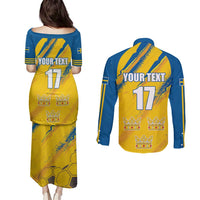 Custom Sweden Football Couples Matching Puletasi and Long Sleeve Button Shirt Sporty Style