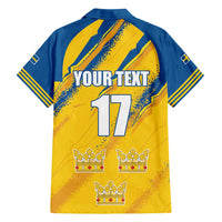 Custom Sweden Football Family Matching Off Shoulder Short Dress and Hawaiian Shirt Sporty Style