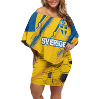 Custom Sweden Football Family Matching Off Shoulder Short Dress and Hawaiian Shirt Sporty Style