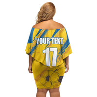Custom Sweden Football Family Matching Off Shoulder Short Dress and Hawaiian Shirt Sporty Style