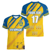 Custom Sweden Football Women V-Neck T-Shirt Sporty Style