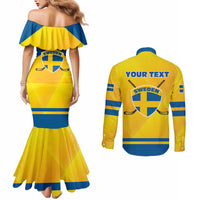 Personalized Sweden Ice Hockey Couples Matching Mermaid Dress and Long Sleeve Button Shirt Sporty Style