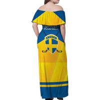 Personalized Sweden Ice Hockey Family Matching Off Shoulder Maxi Dress and Hawaiian Shirt Sporty Style