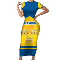 Personalized Sweden Ice Hockey Family Matching Short Sleeve Bodycon Dress and Hawaiian Shirt Sporty Style