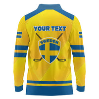 Personalized Sweden Ice Hockey Long Sleeve Polo Shirt Sporty Style