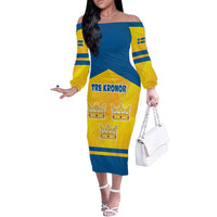 Personalized Sweden Ice Hockey Off The Shoulder Long Sleeve Dress Sporty Style