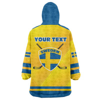 Personalized Sweden Ice Hockey Wearable Blanket Hoodie Sporty Style
