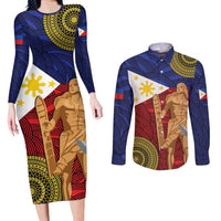 Philippines National Flag Day 28 May Couples Matching Long Sleeve Bodycon Dress and Long Sleeve Button Shirt Lapu-Lapu King