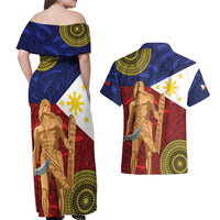 Philippines National Flag Day 28 May Couples Matching Off Shoulder Maxi Dress and Hawaiian Shirt Lapu-Lapu King