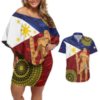 Philippines National Flag Day 28 May Couples Matching Off Shoulder Short Dress and Hawaiian Shirt Lapu-Lapu King
