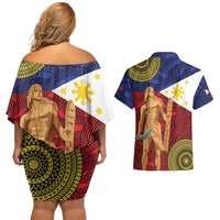 Philippines National Flag Day 28 May Couples Matching Off Shoulder Short Dress and Hawaiian Shirt Lapu-Lapu King