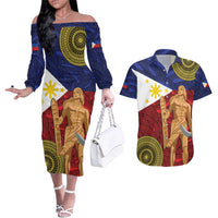 Philippines National Flag Day 28 May Couples Matching Off The Shoulder Long Sleeve Dress and Hawaiian Shirt Lapu-Lapu King