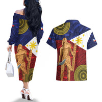 Philippines National Flag Day 28 May Couples Matching Off The Shoulder Long Sleeve Dress and Hawaiian Shirt Lapu-Lapu King