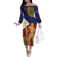 Philippines National Flag Day 28 May Off The Shoulder Long Sleeve Dress Lapu-Lapu King