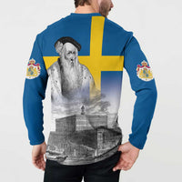 Sweden Sveriges Nationaldag Button Sweatshirt King Gustav Vasa with Stockholm Slott