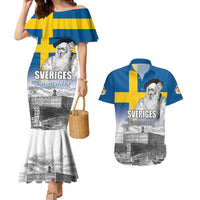 Sweden Sveriges Nationaldag Couples Matching Mermaid Dress and Hawaiian Shirt King Gustav Vasa with Stockholm Slott