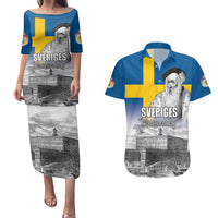 Sweden Sveriges Nationaldag Couples Matching Puletasi and Hawaiian Shirt King Gustav Vasa with Stockholm Slott
