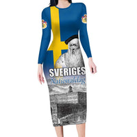 Sweden Sveriges Nationaldag Family Matching Long Sleeve Bodycon Dress and Hawaiian Shirt King Gustav Vasa with Stockholm Slott