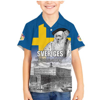 Sweden Sveriges Nationaldag Family Matching Mermaid Dress and Hawaiian Shirt King Gustav Vasa with Stockholm Slott