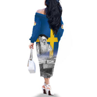 Sweden Sveriges Nationaldag Family Matching Off The Shoulder Long Sleeve Dress and Hawaiian Shirt King Gustav Vasa with Stockholm Slott