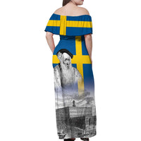 Sweden Sveriges Nationaldag Family Matching Off Shoulder Maxi Dress and Hawaiian Shirt King Gustav Vasa with Stockholm Slott