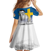 Sweden Sveriges Nationaldag Family Matching Off Shoulder Short Dress and Hawaiian Shirt King Gustav Vasa with Stockholm Slott