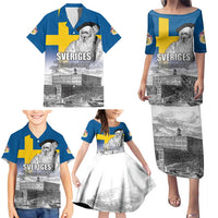 Sweden Sveriges Nationaldag Family Matching Puletasi and Hawaiian Shirt King Gustav Vasa with Stockholm Slott