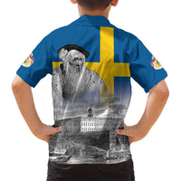 Sweden Sveriges Nationaldag Family Matching Summer Maxi Dress and Hawaiian Shirt King Gustav Vasa with Stockholm Slott