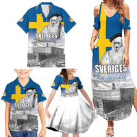 Sweden Sveriges Nationaldag Family Matching Summer Maxi Dress and Hawaiian Shirt King Gustav Vasa with Stockholm Slott
