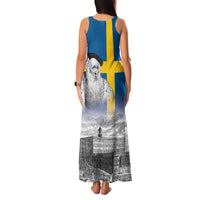 Sweden Sveriges Nationaldag Family Matching Tank Maxi Dress and Hawaiian Shirt King Gustav Vasa with Stockholm Slott