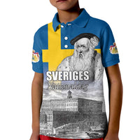 Sweden Sveriges Nationaldag Kid Polo Shirt King Gustav Vasa with Stockholm Slott