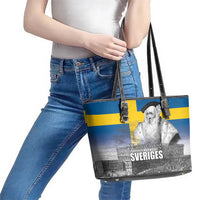 Sweden Sveriges Nationaldag Leather Tote Bag King Gustav Vasa with Stockholm Slott