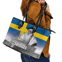 Sweden Sveriges Nationaldag Leather Tote Bag King Gustav Vasa with Stockholm Slott