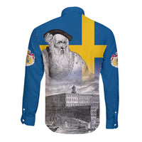 Sweden Sveriges Nationaldag Long Sleeve Button Shirt King Gustav Vasa with Stockholm Slott