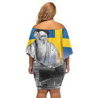 Sweden Sveriges Nationaldag Off Shoulder Short Dress King Gustav Vasa with Stockholm Slott