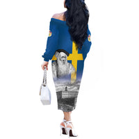 Sweden Sveriges Nationaldag Off The Shoulder Long Sleeve Dress King Gustav Vasa with Stockholm Slott