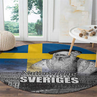 Sweden Sveriges Nationaldag Round Carpet King Gustav Vasa with Stockholm Slott