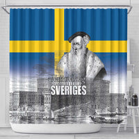 Sweden Sveriges Nationaldag Shower Curtain King Gustav Vasa with Stockholm Slott