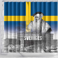 Sweden Sveriges Nationaldag Shower Curtain King Gustav Vasa with Stockholm Slott