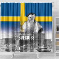 Sweden Sveriges Nationaldag Shower Curtain King Gustav Vasa with Stockholm Slott