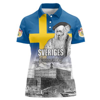 Sweden Sveriges Nationaldag Women Polo Shirt King Gustav Vasa with Stockholm Slott